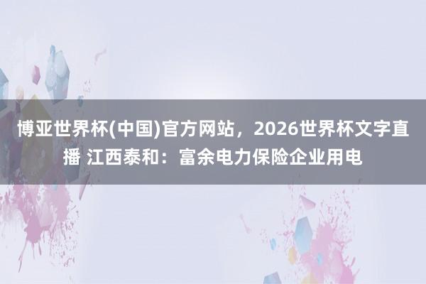 博亚世界杯(中国)官方网站，2026世界杯文字直播 江西泰和：富余电力保险企业用电