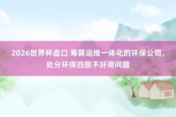 2026世界杯盘口 筹算运维一体化的环保公司,处分环保四肢不好用问题