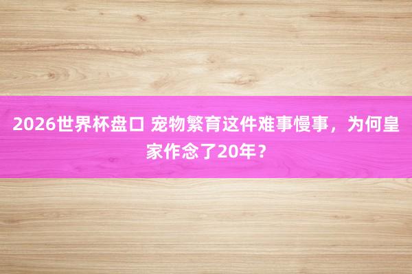 2026世界杯盘口 宠物繁育这件难事慢事,为何皇家作念了20年?