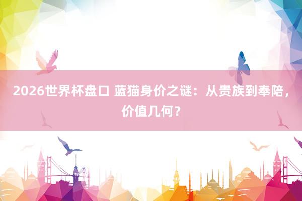 2026世界杯盘口 蓝猫身价之谜:从贵族到奉陪,价值几何?