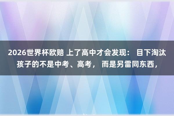 2026世界杯欧赔 上了高中才会发现: 目下淘汰孩子的不是中考、高考, 而是另雷同东西,