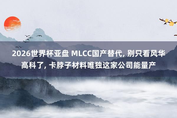 2026世界杯亚盘 MLCC国产替代, 别只看风华高科了, 卡脖子材料唯独这家公司能量产