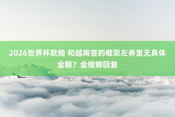 2026世界杯欧赔 和越南签的框架左券里无具体金额?金螳螂回复