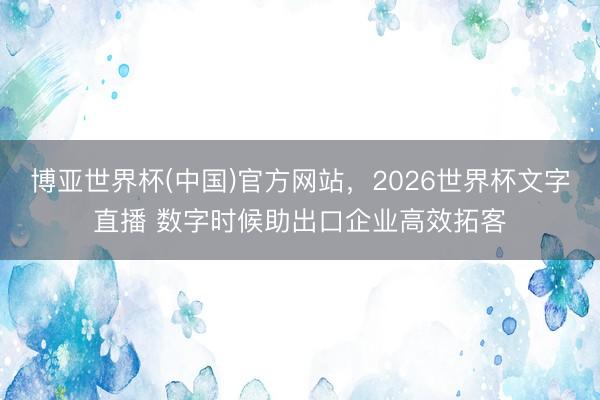 博亚世界杯(中国)官方网站,2026世界杯文字直播 数字时候助出口企业高效拓客