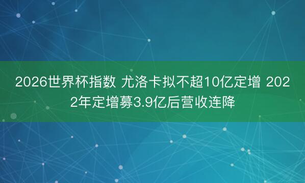2026世界杯指数 尤洛卡拟不超10亿定增 2022年定增募3.9亿后营收连降